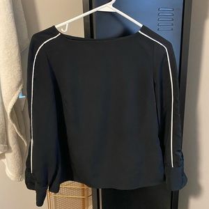 Black work shirt with white pinstripe